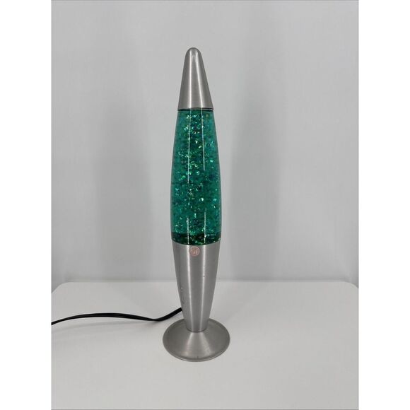 Vintage Blue/Green Crystal Glitter Confetti‎ Lava Lamp Tall Silver Base - Picture 1 of 7